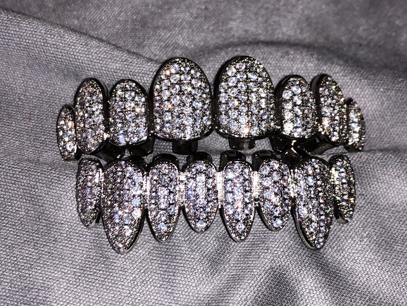 14K White Gold 5X Layered 8 Teeth Grillz Gold CZ Grillz Top Etsy