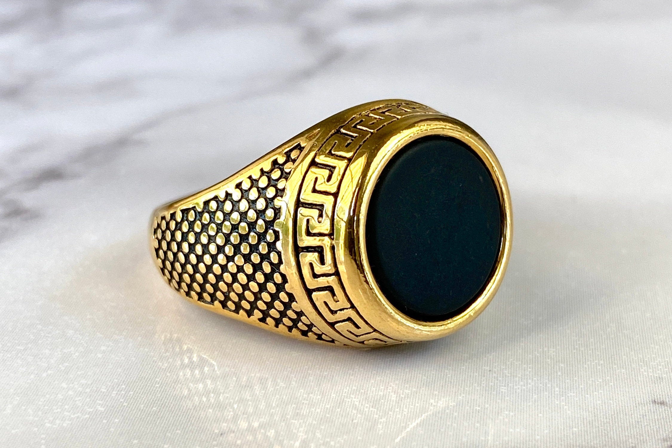 VERSACE Ring in Black & Gold | FWRD