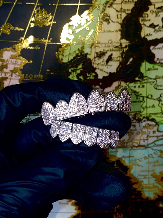 14k White Gold Layered 6 Piece Grillz Gold CZ Grillz Top and Etsy