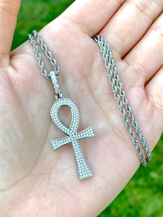Iced Ankh Cross Men s Women Italy 925 Sterling Silver Iced Pendant