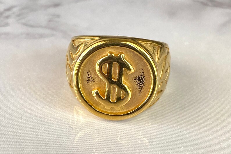 14k Gold 5X layered steel Unisex Ring Sizes 8 to 10 Warranty Gift for him Gift for her Ring Dollar Men/'s Women Designer Band Ring