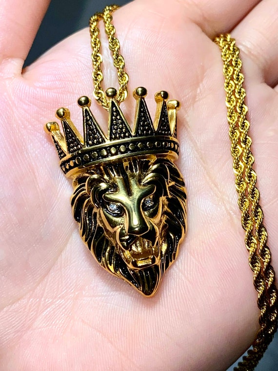 Lion Coin - Crystal Holder Necklace - 14K Gold, Sterling Silver. Shop! 24 Inches / Gold Coin - Gold Holder