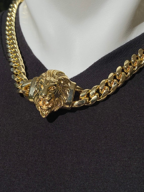 Mens Miami Cuban Link Chain 14k Gold 5X 