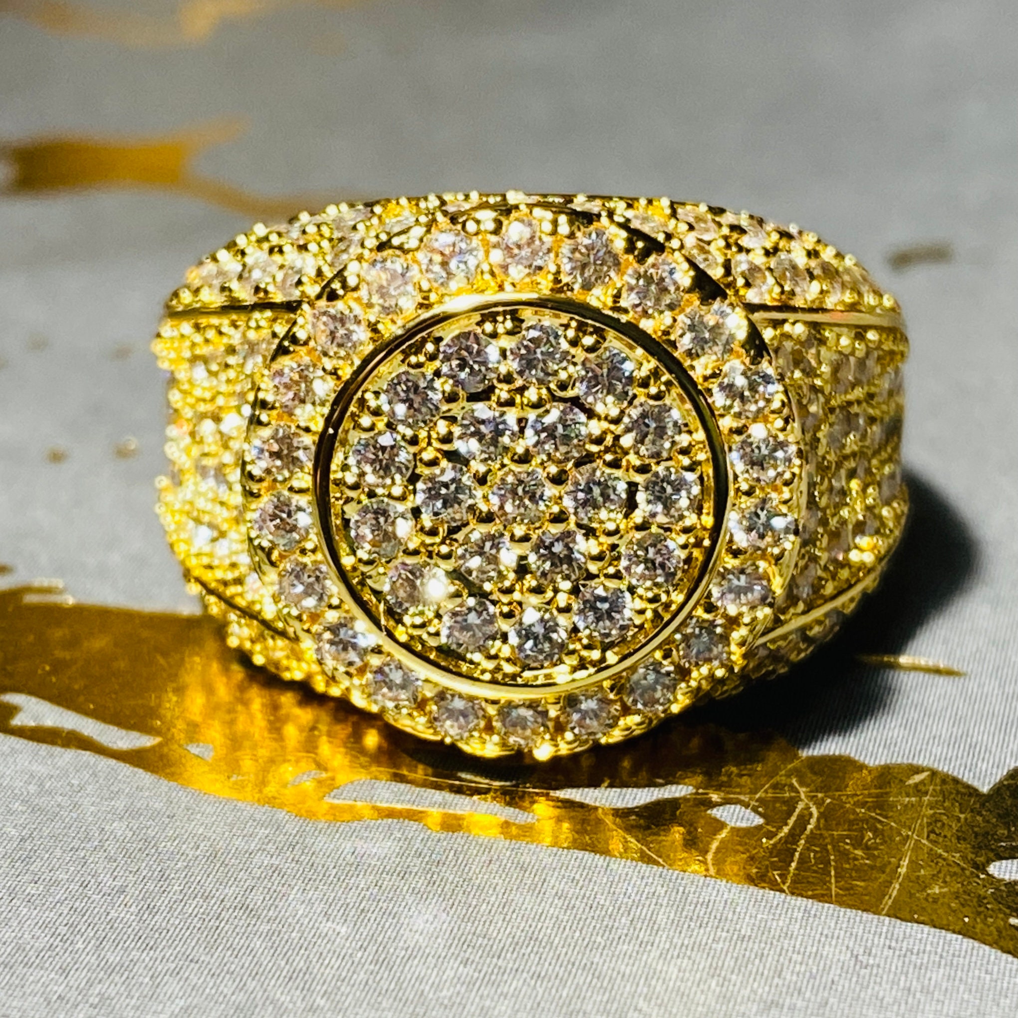 Men's Iced Out Ring 14k Gold 5X Layered Diamond Cz Ring Etsy