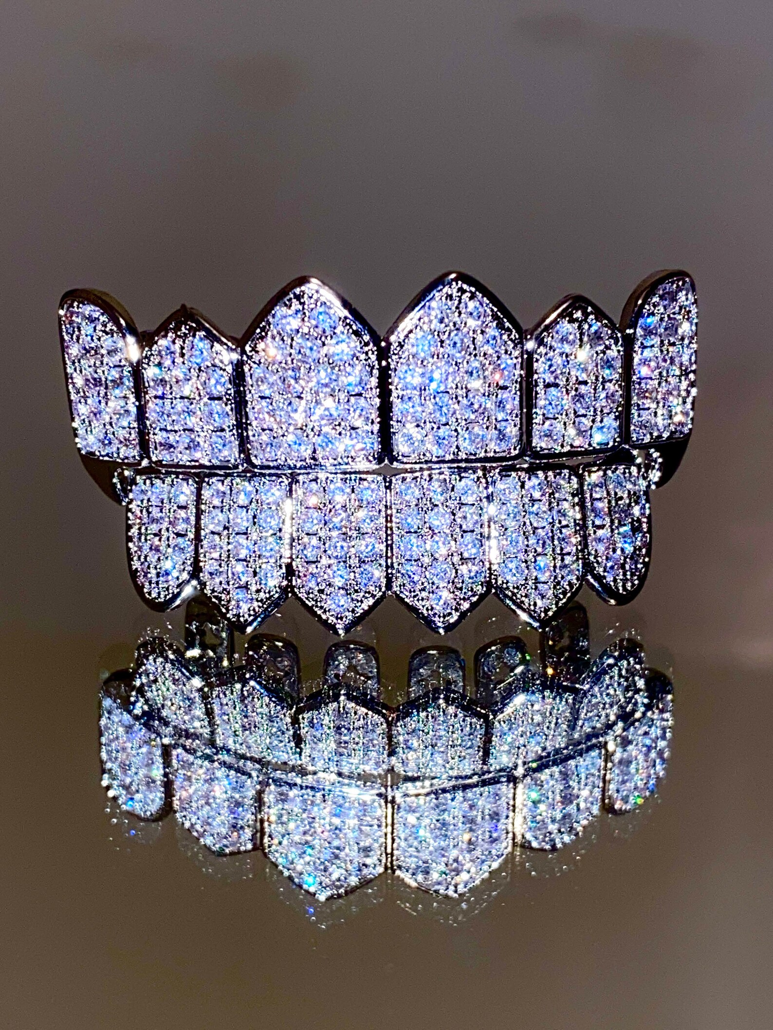 14K White Gold 5X Layered 6 Piece Grillz Fang CZ Grillz Top Etsy