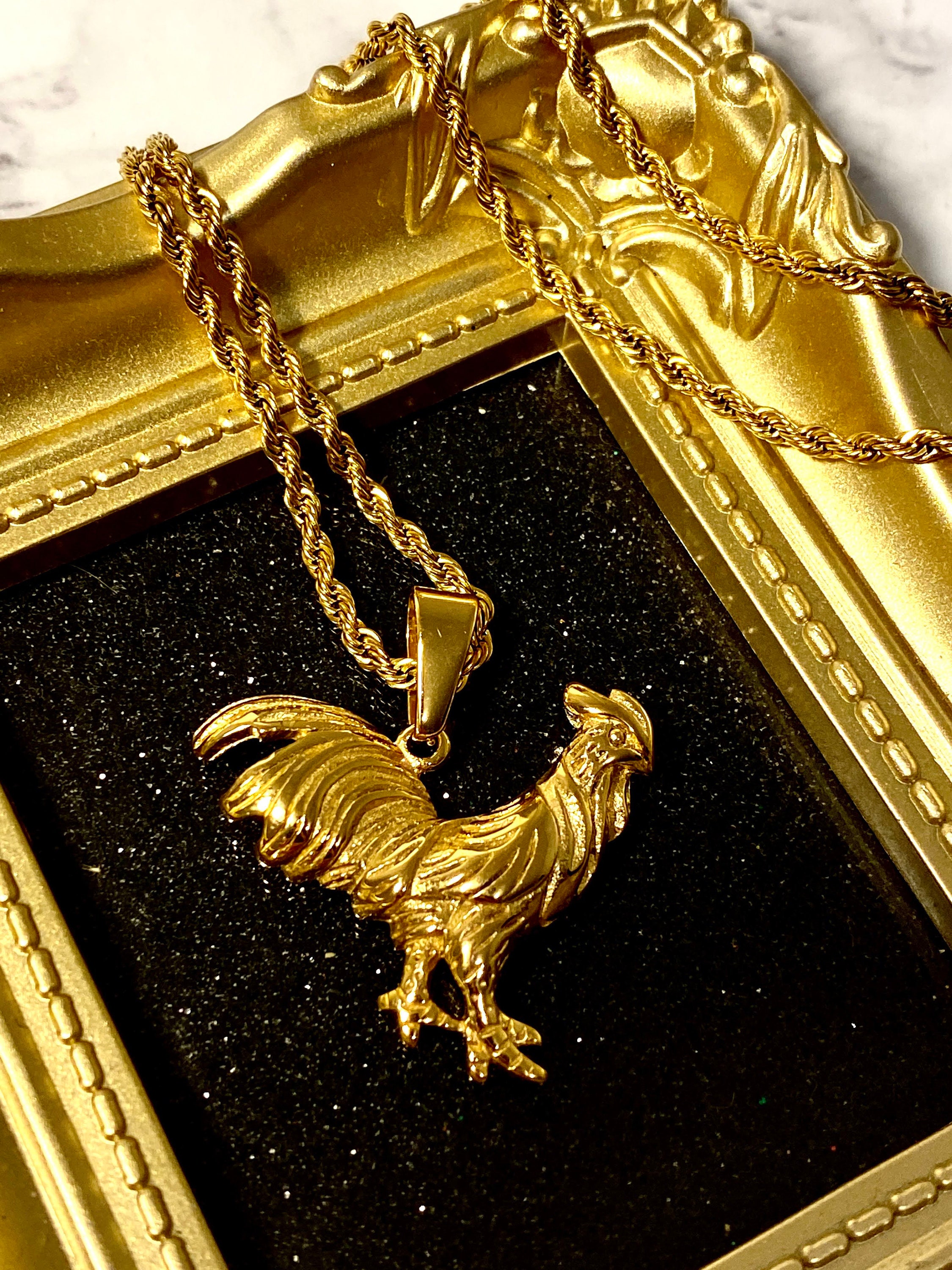 Gold Rooster Pendant Etsy