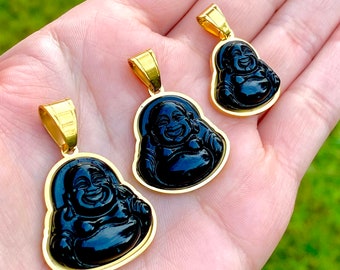 Black Onyx Buddha Pendant 14k Yellow Gold Etsy