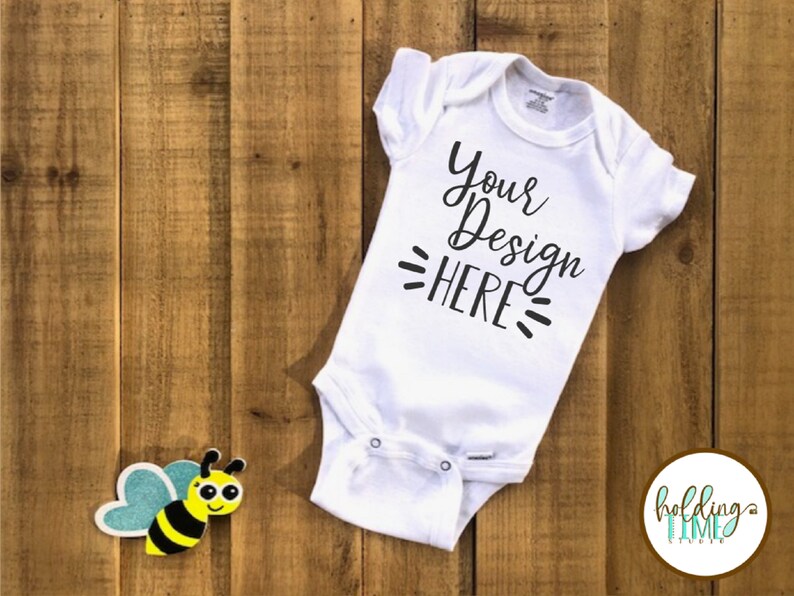 Download Spring bee theme white Onesie® mockup light wood ...