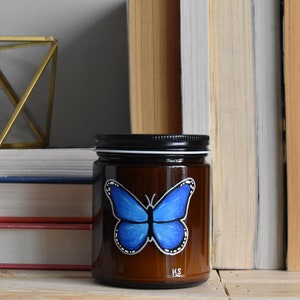 Blue Butterfly Painted Soy Candle - Citrus Grove Scent