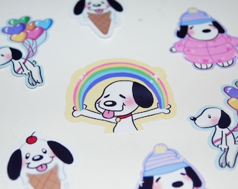 Cute comic dog waterproof vinyl stickers | rainbow cute stickers| puffer jacket