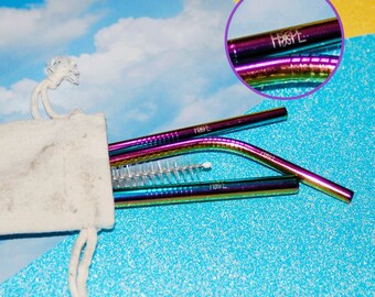 Hope Straws Rainbow embossed drinking straw set