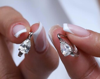 925 Sterling Silver Teardrop Baguette Zircon Earrings, Elegant Drop Earrings, Sparkling Women's Silver Jewelry