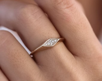 14k Gold Diamond Triangle Signet Ring: Pave Pinky Ring