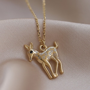 14K Gold Fawn Pendant, Chain Necklace, Gold Chain, Animal Lovers, Everyday Jewelry, Deer, Gift for Her, Peace, Real Gold, Symbol of Stength