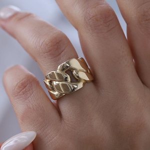 14K Gold Thick Cuban Chain Ring: Handmade Statement Jewelry