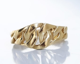 Bague En Or Jaune 14K Maillon Curb 5mm, Pièce Unique Faite Main - Ice Carats USA