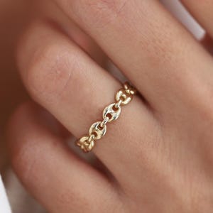 14k Solid Gold Sailor Chain Ring, Gold Chain Link Ring, Gold Statement Ring, Unique Chain Design Ring, Mariner Ring, Chunky Cuban Chain Ring