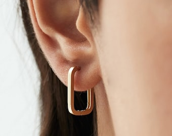 Rectangle Hoop Earrings, 14K Gold, Minimalist Gold Hoops, Gift for Her, Everyday Jewelry, Unique Earrings, Square Hoops, Piercing Jewelry