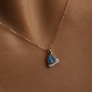 Gold Sailboat Necklace, Enamel Sailboat Pendant, Nautical Theme Jewelry, Dainty Gold Layering, Marine Theme, Gift for Her image 2