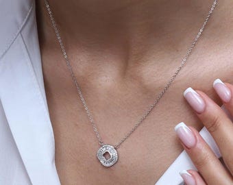 925 Sterling Silver Round Baguette Diamond Necklace, Zirconium Diamond Jewelry, Cable Chain, Real Silver Statement Jewelry, Classic Jewelry