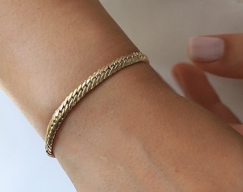 14K Gold Herringbone Bracelet, Handmade Chain Bracelet