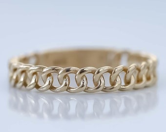 14K Gold Thin Curb Chain Ring, Gold Knot Ring, Everyday Jewelry, Mother's Day, Birthday Gift, Simple Gold Ring, Gift for Her, Rose Gold Ring