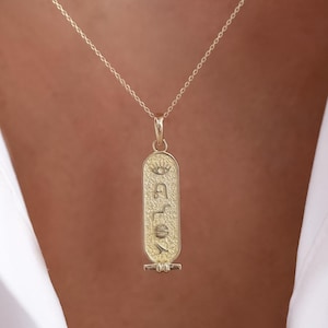 14k Gold Good Luck Necklace, Ancient Egyptian Hieroglyphic Pendant, Gold Evil Eye Necklace, Gold Unisex Pendant, Gold Plate Luck Necklace