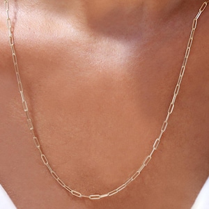 14k Solid Yellow Gold Paperclip Necklace, Thick Chain Necklace, Gold Chain Pendant, Gold Paperclip Bracelet, Combinable Chains, Gold Chains