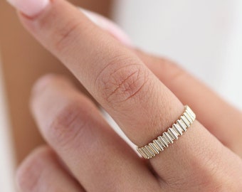 Anillo de cuerda de oro macizo de 14 k, banda minimalista a rayas