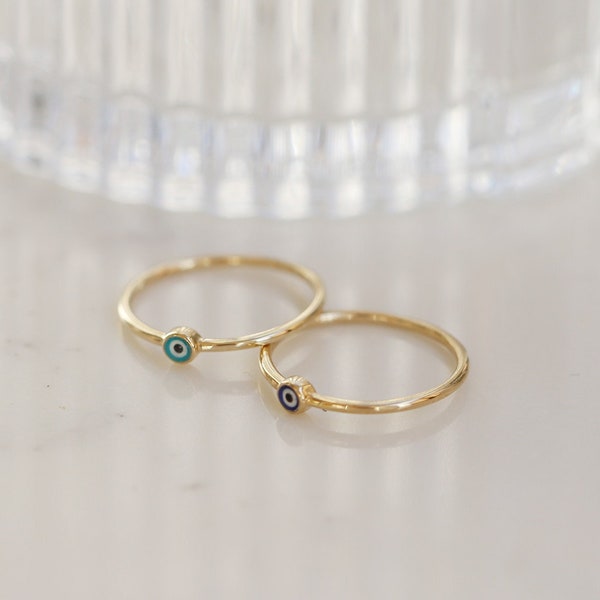 Mini Classic Evil Eye Ring, Simple Gold Ring, Dainty Stacking Ring, Minimalist, Good Luck Charm, Protection, Gift for Her, Positive Vibes