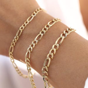 Gold Figaro Chain Bracelet, 14K Gold Cuban Chain, Layering Chain, Minimalist Stacking Bracelet, Gift for Her, Unisex Fine Jewelry
