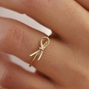 14K Gold Bow Ring,Gold Stacking Love Ring, Knot,Ribbon, Gift for Her,Everyday Jewelry,Dainty Ring. Anniversary Present, Bridesmaids Gift