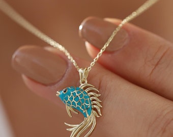 Senco Gold Gold Locket Fish Buy 14K Gold Koi Fish Necklace, Turquoise Enamel Pendant Online In India 
