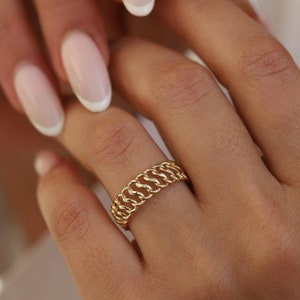 14K Gold Vienna Chain Ring, Double Chain Ring, Everyday Jewelry, Mother&#39;s Day, Birthday Gift, Simple Gold Ring, Gift for Her, Rose Gold Ring