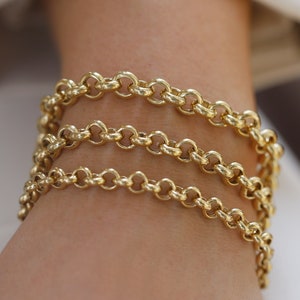 14K ゴールド ロロ チェーン ブレスレット、ミニマリスト ファイン ジュエリー、彼女へのギフト、普段使いのゴールド ジュエリー、大胆なレイヤード チェーン、チャンキー チェーン、本物のゴールド