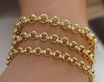 14K Gold Rolo Chain Bracelet, Minimalist Fine Jewelry, Gift for Her, Everyday Gold Jewelry, Bold Layering Chain, Chunky Chain, Real Gold