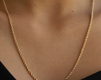 14K Gold Rope Chain Necklace,  2.1mm or 2.7mm Date Night, Timeless Jewelry, Layering Necklace, Gift for Her, Statement Piece, Edgy Look