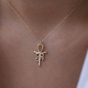Diamond Cross Ankh Necklace, 14K Gold Ankh Pendant, Minimalist Jewelry, Symbol, Cross, Gift for Her, Dainty Everyday Jewelry, Layering Chain