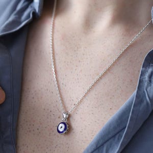 925 Sterling Silver Evil Eye Pendant Necklace,Blue Nazar Amulet Necklace 53 cm Chain, Unisex Protection Jewelry