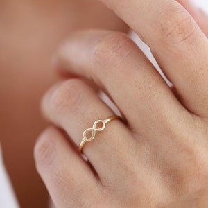 Infinity Ring, Dainty Gold Ring, Gift for Her, Valentine&#39;s Day, Eternity Ring, Minimal Gold Jewelry, Stacking Ring, Anniversary Gift, Love
