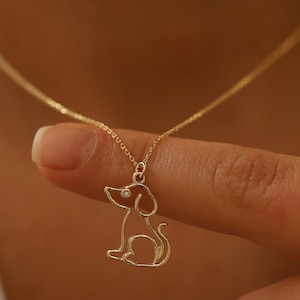Diamond Dog Necklace, 14K Gold, Dainty Puppy Pendant, Minimalist Layering Chain, Animal Jewelry, Pet Memorial, Pet Necklace, Birthday Gift