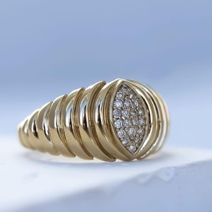 Thick Diamond Croissant Ring, 14K Gold Twist Ring, Minimalist Fine Jewelry, Chunky Ring, Statement Ring, Dome Ring, Everyday Gold Jewelry
