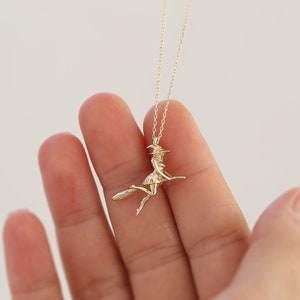 14K Solid Gold Witch Pendant, Halloween, Birthday Gift, Minimalist Necklace, Layering Chain, Sorceress Necklace, Minimalist Jewelry, Magic