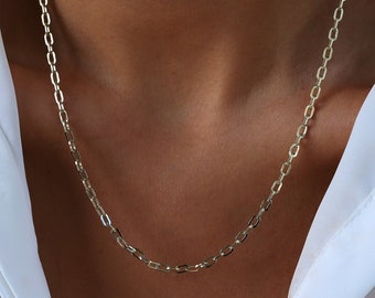14K Gold Staple Chain, Bold Link Chain, Paper Clip Necklace, Rectangular Elongated Link Chain Necklace, Layering Chain, Gift for Her