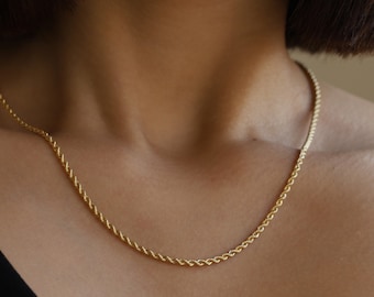 14K Gold Rope Chain Necklace,  2.1mm or 2.7mm Date Night, Timeless Jewelry, Layering Necklace, Gift for Her, Statement Piece, Edgy Look