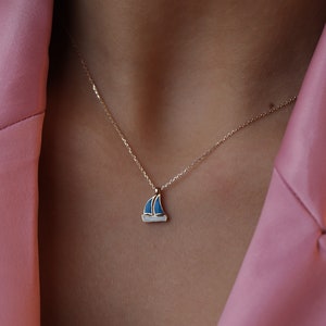 Gold Sailboat Necklace, Enamel Sailboat Pendant, Nautical Theme Jewelry, Dainty Gold Layering, Marine Theme, Gift for Her image 1