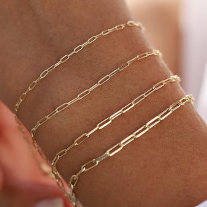 Bracelet trombone en or massif 14 carats, chaîne d'agrafes délicate