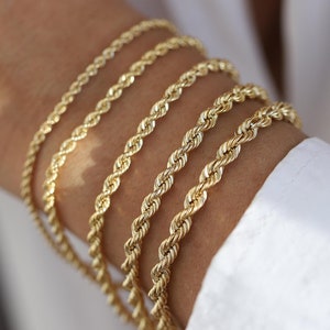 14k Real Rope Bracelet, Gold Chain Bracelet, 4.3mm Rope Bracelet, Yellow Gold Chain Link Bracelet, Thick Rope Unisex Chain Bracelet