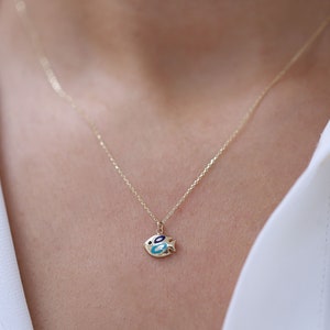Gold Fish Necklace, 14K Gold, Colourful Enamel Fish Pendant, Pisces, Gift for Her, Rose Gold, White Gold, Layering Chain, Birthday, Marine