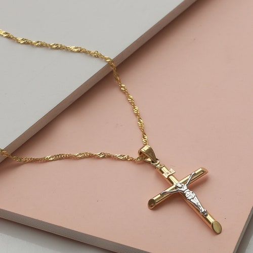 14k Gold Cross Pendant Singapore Chain 